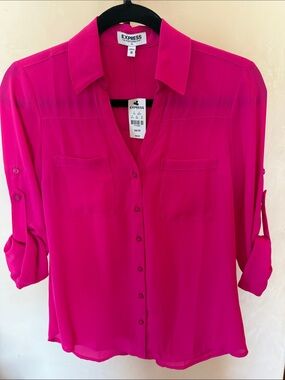 Express Women's Hot Pink Button-Up Blouse
